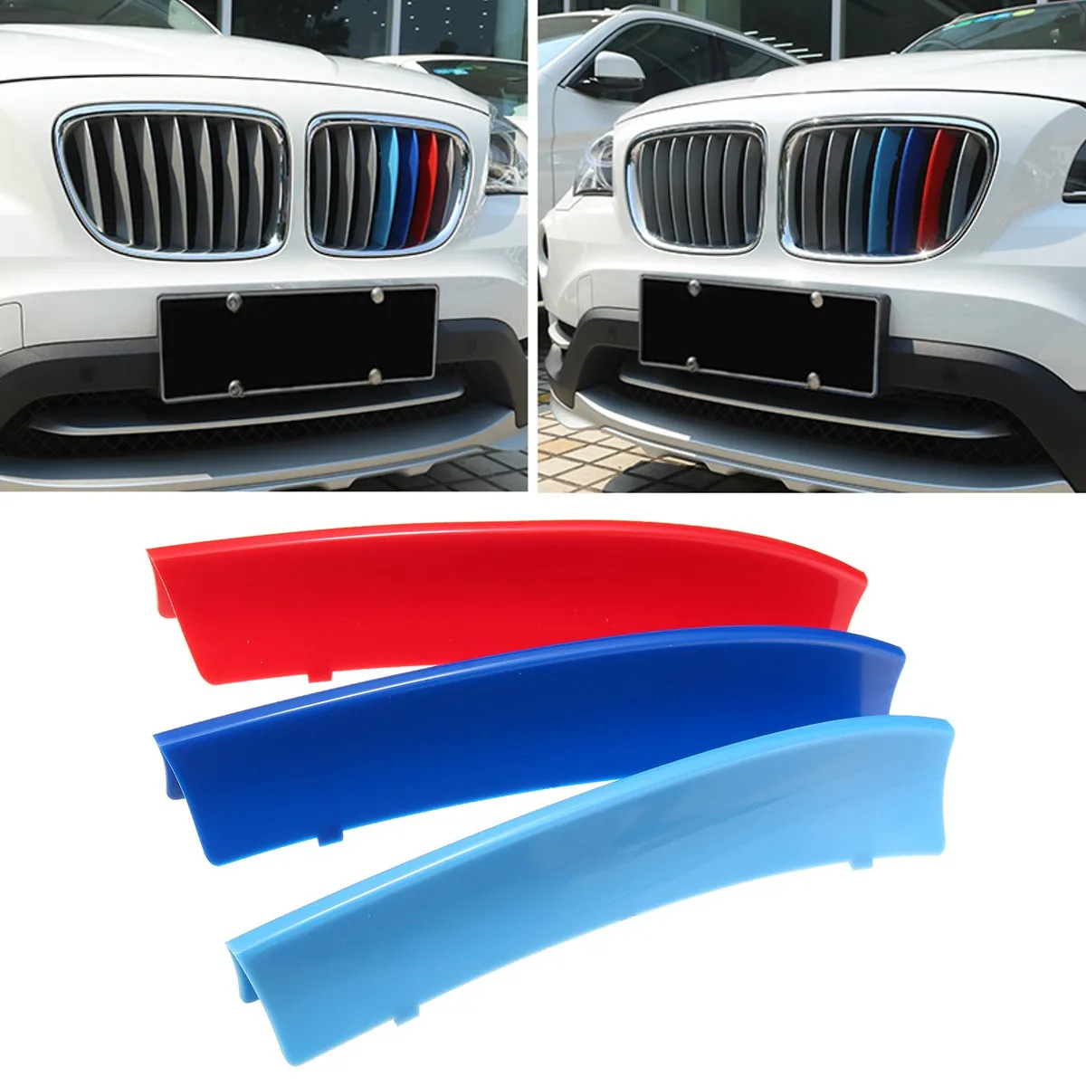 

3 Pcs/Set Front Grill Grille Trim Strip Cover Decoration For BMW X1 E84 2010-2017 ABS Plastic Dark Blue/Blue/Red