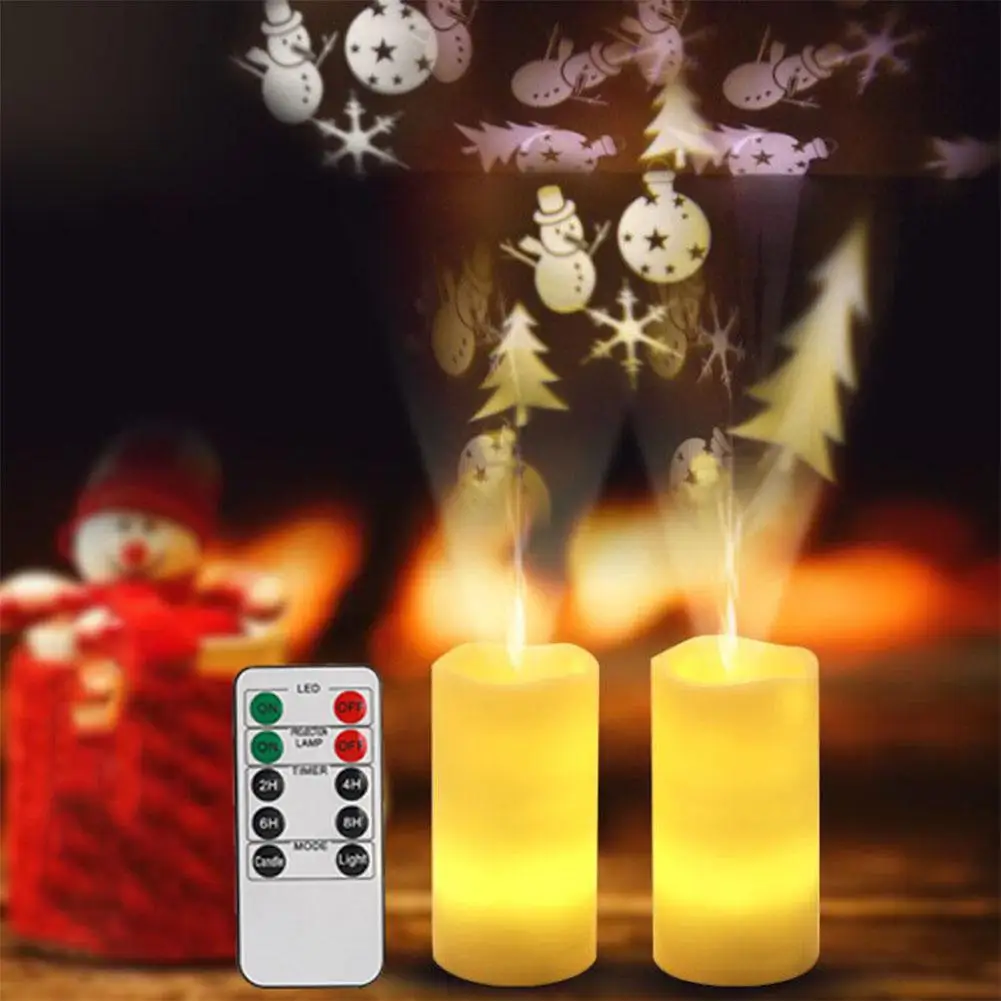 

LumiParty LED Romantic Candle Night Light Simulate Christmas Snowflakes Rotating Projector Lamp with Remote Control