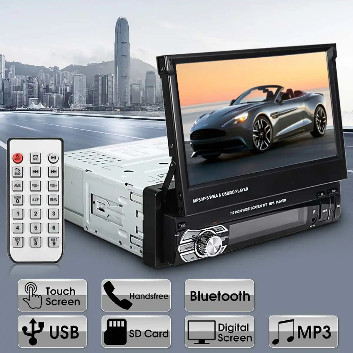

7 Inch Steering Wheel Control Car Radio 1 DIN In Dash Stereo FM/AUX/USB/TF/bluetooth MP5 MP4 Player