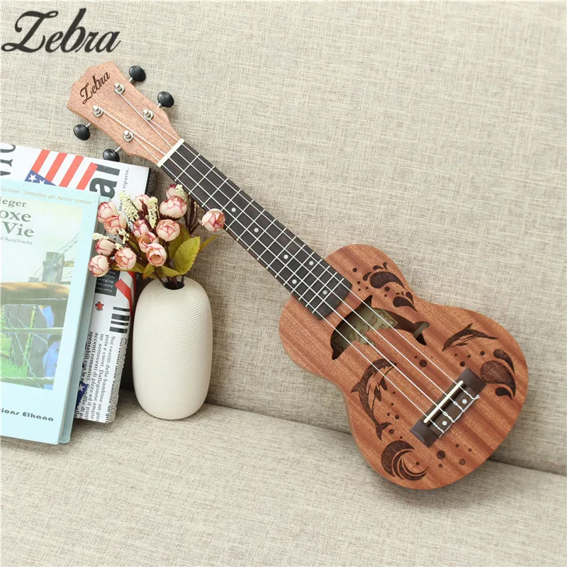 Укулеле Zebra 21 дюйм 15 ладов дельфинов 4 струны Sapele Rosewood Hawaii мини гитара для