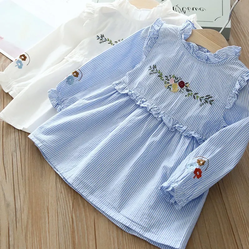 

Spring baby girl blouse white embroidery flower long sleeve ruffles children boutiques clothes kids shirt school cotton top