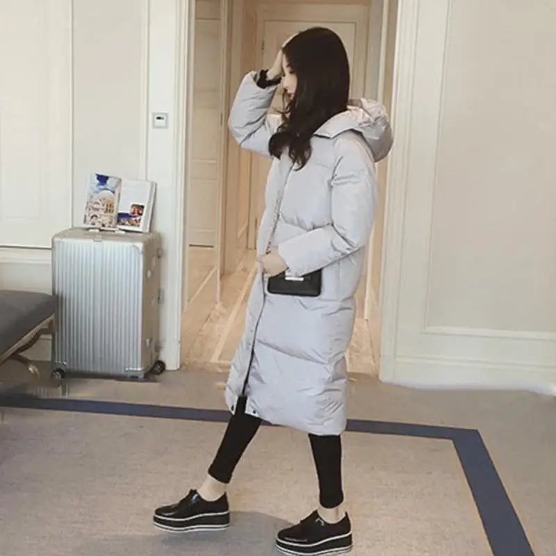 Модное зимнее длинное пуховое пальто с капюшоном куртка из хлопка плотная теплая