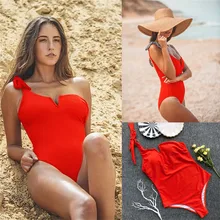 Модный женский цельный купальник пуш-ап на одно плечо, сексуальный Монокини без бретелей, купальный костюм, пляжная одежда