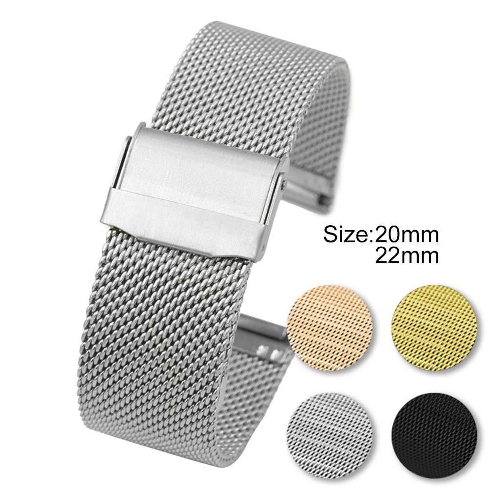 

Watch Strap Double Buckle Band Watch Strap Durable Fashion Solid Milanese Stainless Steel Bracelet Mesh #02