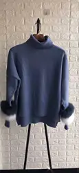 Лоскутный мех плюшевый свитер Пуловеры Для женщин Водолазка хит Цвета Асимметричный свитер женский элегантный пуловер