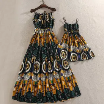 

New Summer Mother and Daughter Dress Sleeveless Strap Boho Floral Dresses Sundress Family Match Clothes