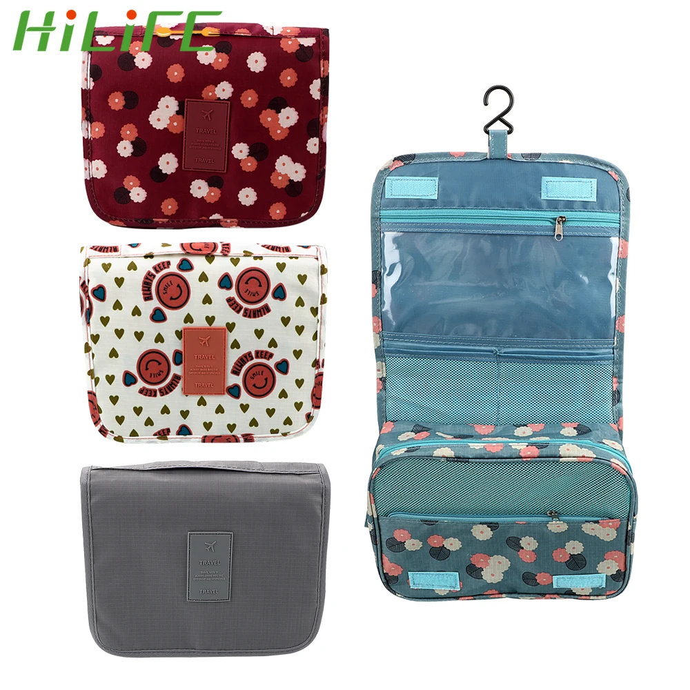 HILIFE حقائب للزينة للماء أكسفورد حقائب مكياج المحمولة تعليق الزينة عدة الحمام المنظم السفر مستحضرات التجميل حقيبة التخزين