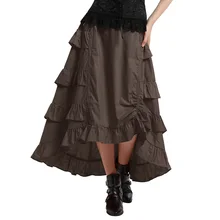 Коричневые Асимметричные тюлевые юбки в готическом стиле с оборками и кружевной отделкой, женская одежда в стиле стимпанк, юбка в викторианском стиле