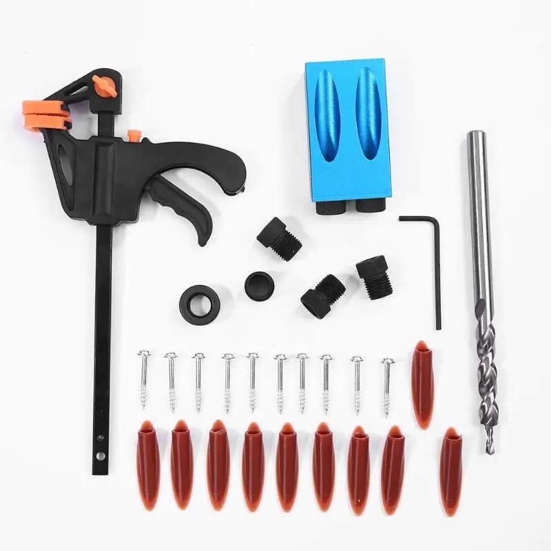 

31pcs/set 6/8/10mm 15 Degree Angle Oblique Hole Locator Drill Guide Set Woodworking Pocket Hole Jig Kit dropshiping