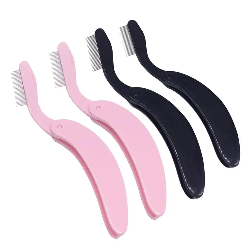 

4PCS Curved Eyebrow Comb Plastic Handle Steel Needle Eyebrows Eyelash Comb Beauty Tool Folding Lash and Brow Makeup Brush
