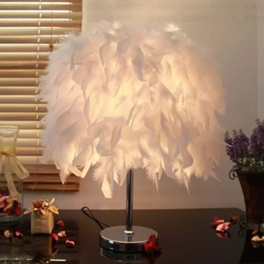 

Feather Cover Table Lamp E27/E26 110V-240V Bedside Desk Lamp For Reading Home Decoration Lighting EU/US Plug Feather Lamp