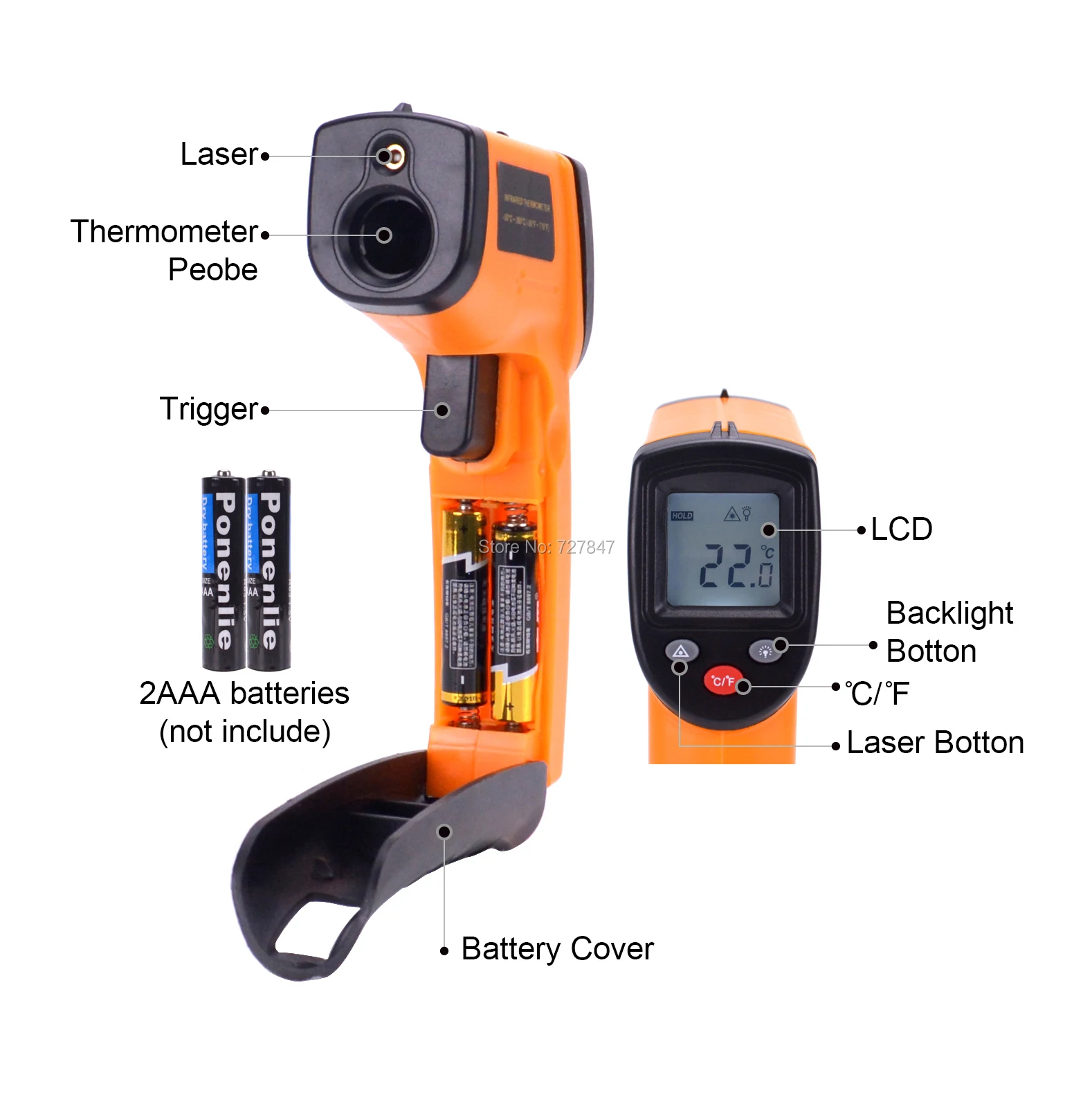 

NEW Digital Termomete Infrared Thermometer IR Gun Style Non-contact Temperature Measurement Device For RC Motor / ESC