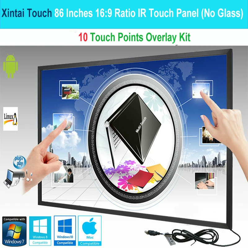 

Xintai Touch 86 Inches 10 Touch Points 16:9 Ratio IR Touch Frame Panel/Touch Screen Overlay Kit Plug & Play (NO Glass)