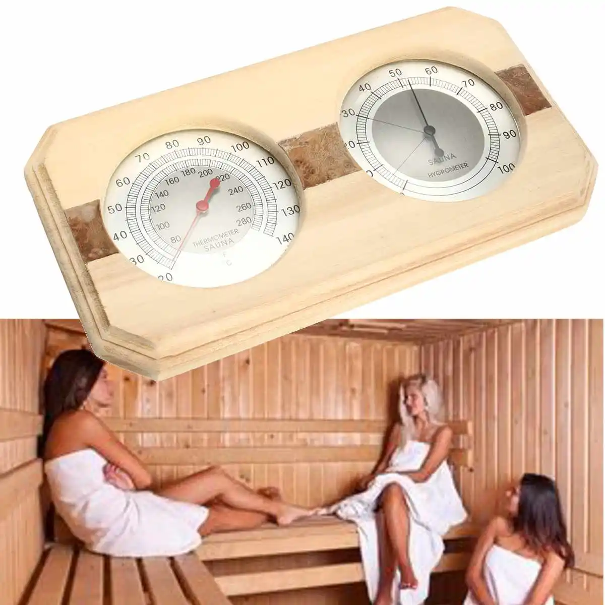 

2 In 1 Sauna Room Wood Thermometer Hygrometer Steam Sauna Room Thermometure Instrument Humidity Meter Bath And Sauna Indoor Use