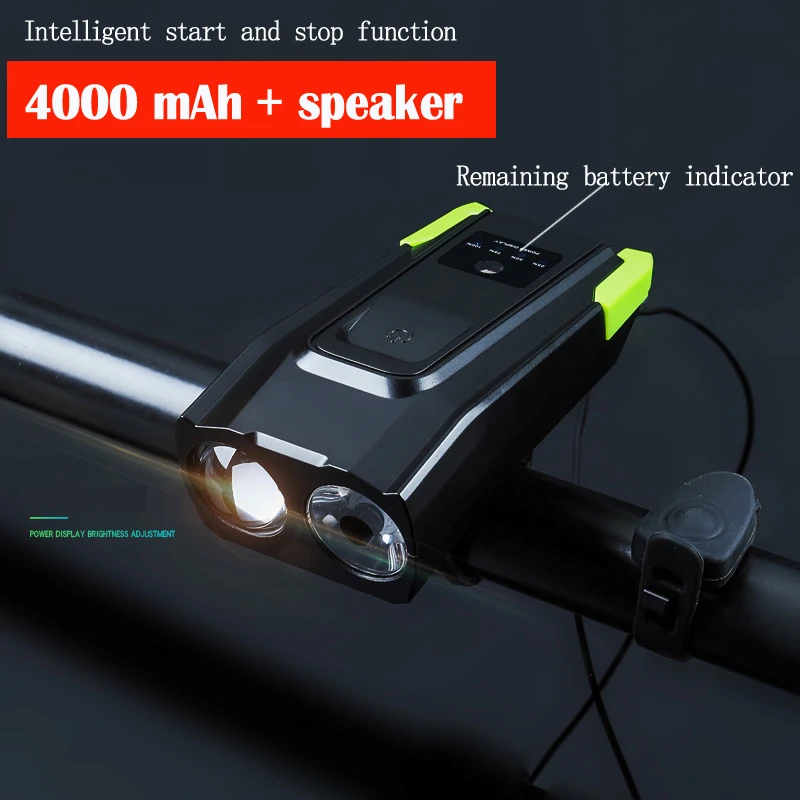 

Bicycle light headlight flashlight smart speaker LED headlight 4000 mAh USB charging waterproof bicycle bell speaker accessories