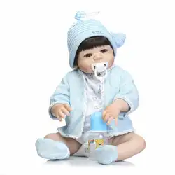 Новорожденных полное тело силикон Bebe Кукла реборн 22 дюймов синий одежда реалистичные Коллекционная кукла реборн ребенка симулятор куклы