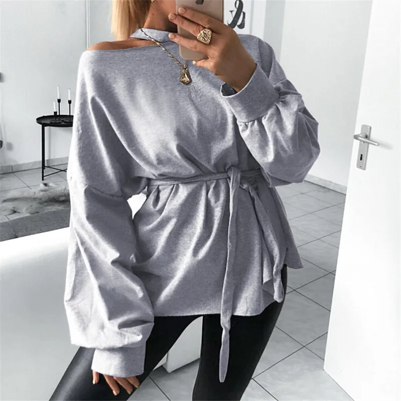 

Women Long Sleeve Off Shoulder Loose Tops T Shirt Ladies OL Work Office Plain Casual T Shirt 2019 Loose Autumn Spring T-shirts