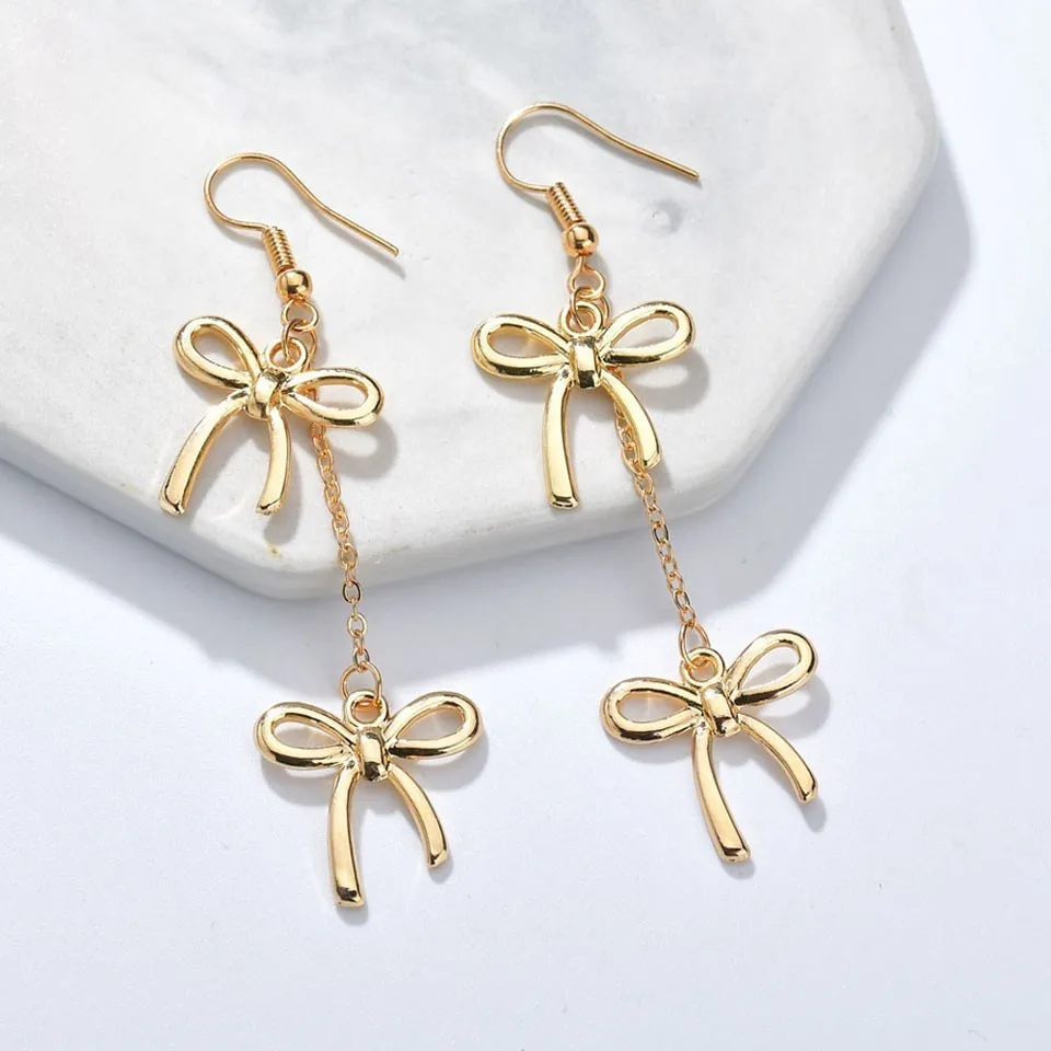 

Women Classic Bowknot Earrings Gold Minimalism High Quality Drop Earrings Fashion Jewelry Female Engagement Party Earrings