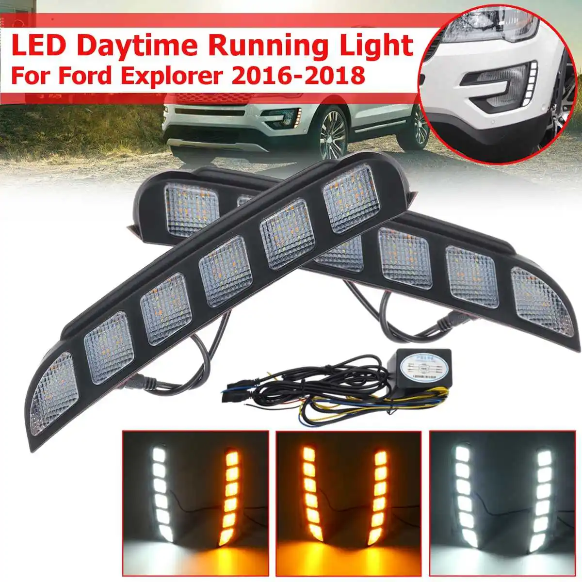 

Car Led Drl For Ford Explorer 2016 2017 2018 Daytime Running light Turn Drl Front Bumper Driving Fog Lamp Blink Flashing Dayligh