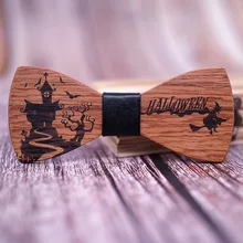 Мужской Детский деревянный галстук-бабочка, Рождественский комплект, подарок на Хэллоуин, костюм, рубашка с галстуком-бабочкой, вечерние украшения на Хэллоуин