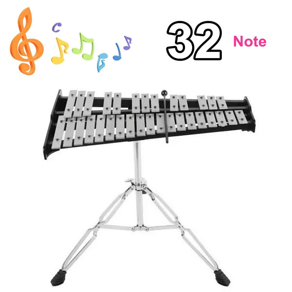 

32 Note Glockenspiel Xylophone Wooden Frame Aluminum Educational Percussion Musical Instrument With Adjustable Stand