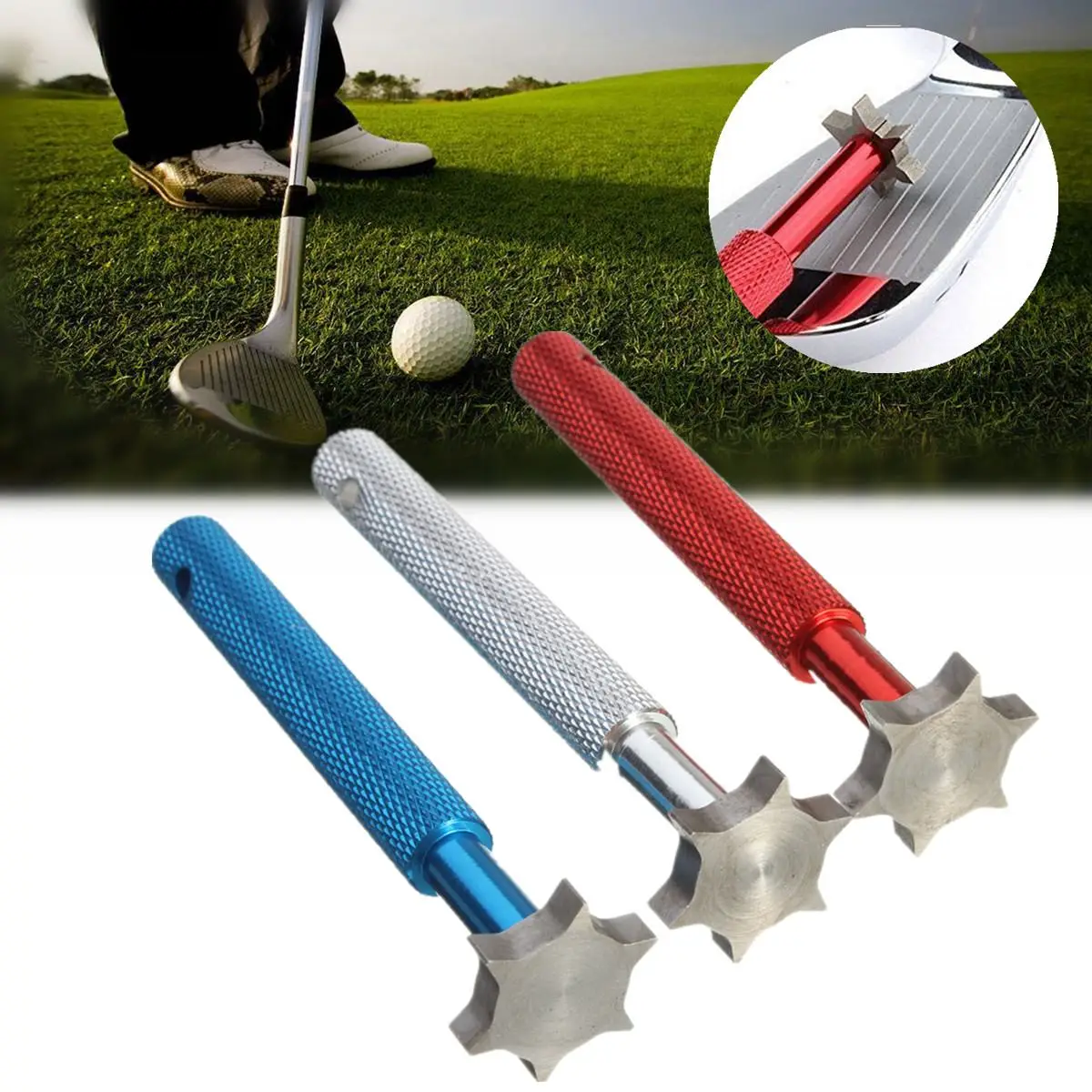 

6 Blade Golf Iron & Wedge-Club Face Groove Tool Sharpener Cleaner For V U Square Red Blue Silver 9.5 x 2.2 x 2.2cm Convenient