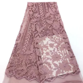 

African lace fabric 2019 embroidered Nigerian beaded Swiss lace fabrics high quality french tulle mesh lace fabric for women