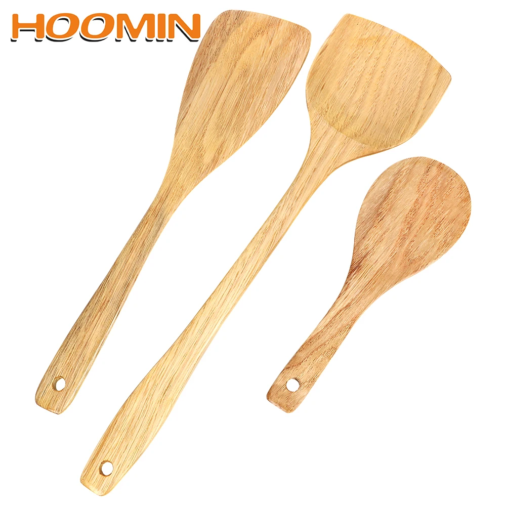 

HOOMIN Kitchen Cooking Tool Cookware Wooden Turner Wood Shovel Wooden Spatula Kitchen Tool for Non-stick Pan Rice Spoon