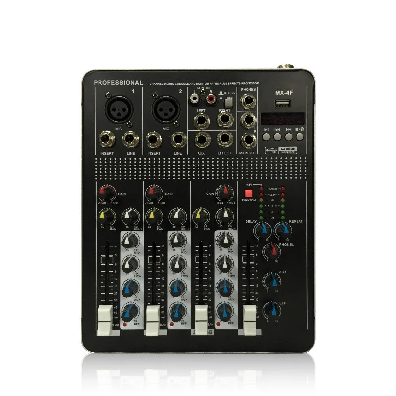 

LEORY BTF4 4 Channels Bluetooth Audio Mixing Console Record Audio Mixer with USB DJ Controller Mixer Equipment Professional