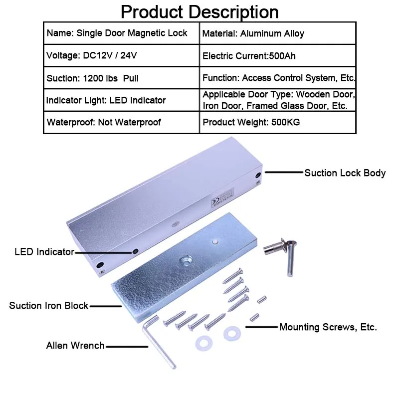 500 кг 1200lbs удерживающая сила 12 V электрический магнитный дверной замок с светодиодный туристическая из алюминиевого сплава материал электромагнитные дверь замки