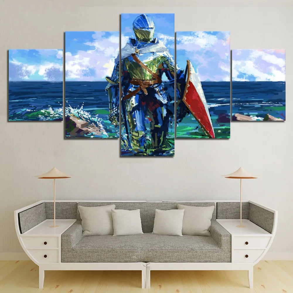 

Canvas HD Print 5 Pieces Modular Style Picture Modern Wall Artwork Home Decorations Artistic Ocean Shield Warrior Oil Painting