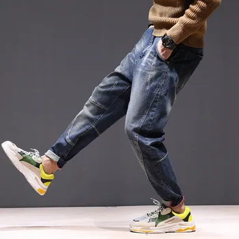 

#2044 Autumn Witner Denim Jeans Men Japanese Streetwear Biker Jeans Big Size Loose Fashion Blue Harem Man Jeans Casual Vintage