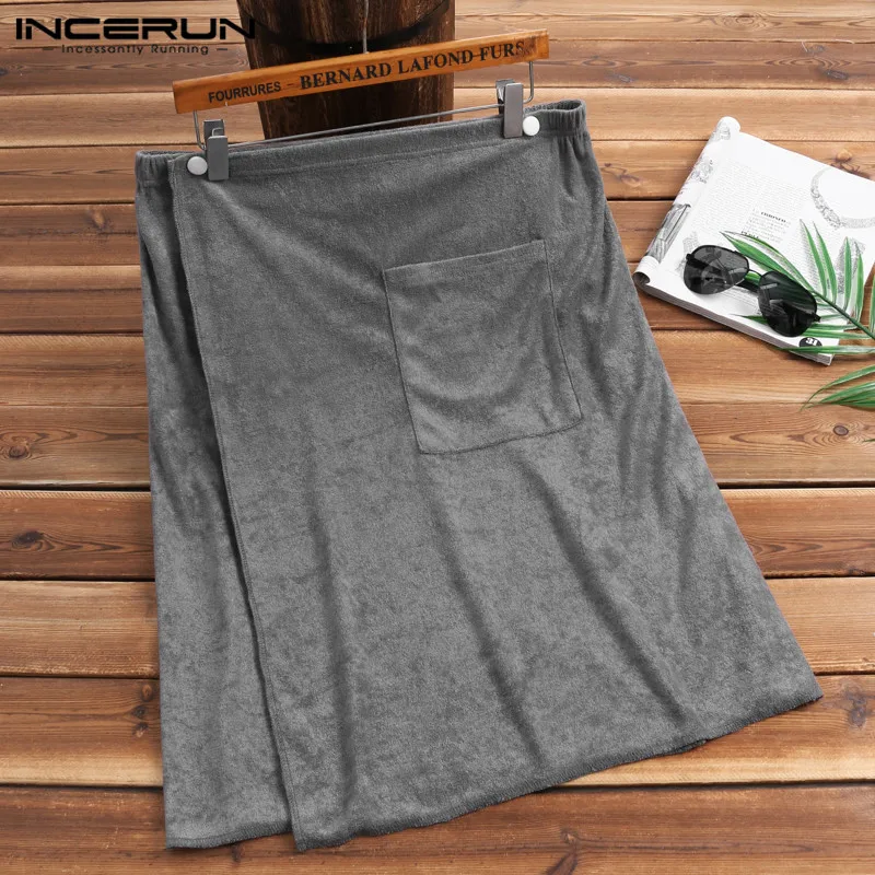Stylish Men Gown Bathrobe Mens Bathrobe Robe Pajamas Male Skirts Homewear Masculina Magic Button Lounge Underwear Beach Towel