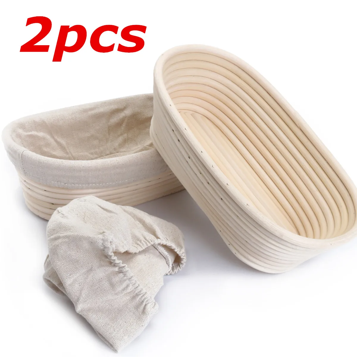 

2Pcs 25cm/10inch Bread Basket Banneton Brotform Rattan Proofing Basket Liner Round Oval Fruit Tray Dough Food Storage Container