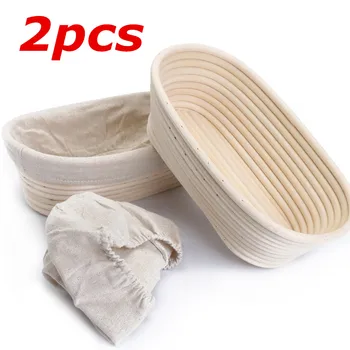 

2Pcs 25cm/10inch Bread Basket Banneton Brotform Rattan Proofing Basket Liner Round Oval Fruit Tray Dough Food Storage Container