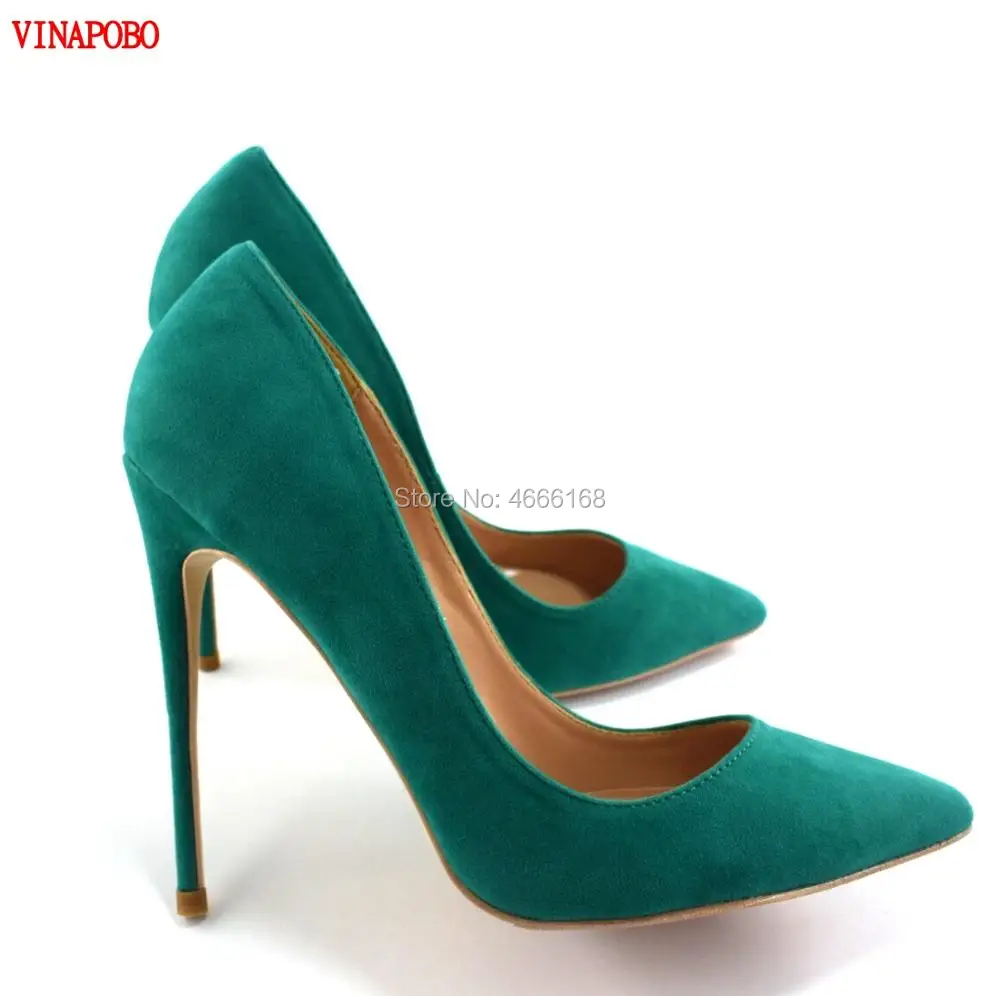 green suede high heels