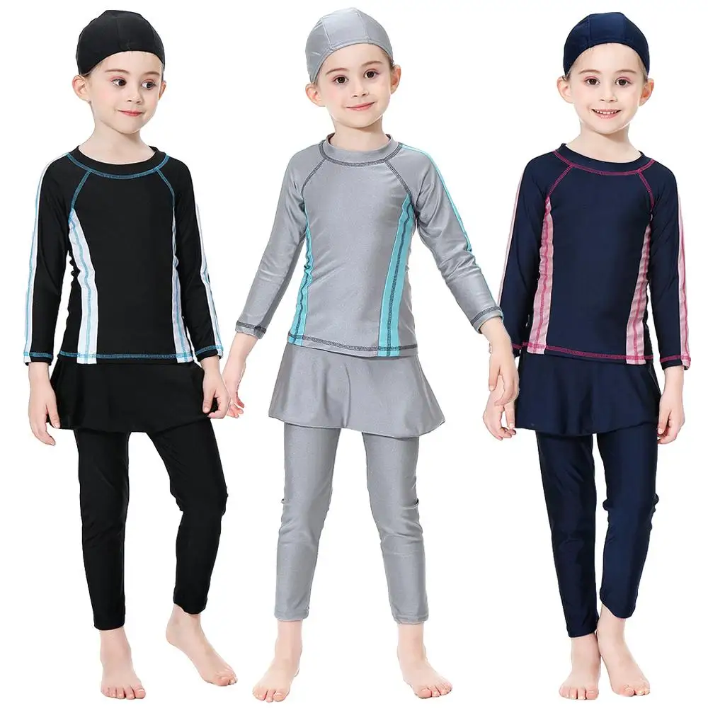 

3PCS Girls Kid Modest Islamic Clothing Swimsuit Muslim Beachwear Swimwear Long Sleeve Swinsuit Bathing Suits Full Cover Ramadan