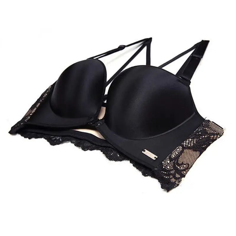 Female Underwear Camisole Small Chest Thickening Bra Gathered No Steel Ring Sexy Lace Cross Straps Beauty Back Front Buckle New Female Underwear Camisole Small Chest Thickening Bra Gathered No Steel Ring Sexy Lace Cross Straps Beauty Back Front Buckle New