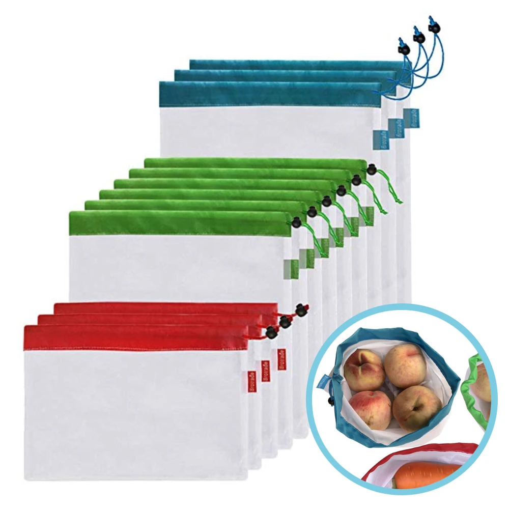 

5pcs Reusable Mesh Produce Bags Washable Net Bags Grocery Shopping Storage Fruit Vegetable Toys Eco Friendly Lightweight