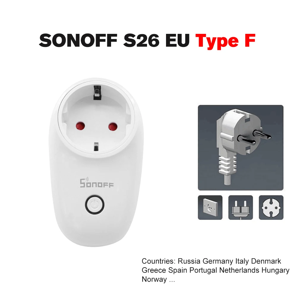 5 шт. SONOFF S26 ITEAD WiFi умная розетка беспроводной пульт дистанционного управления зарядный адаптер умный дом вилка США/Великобритания/CN/AU/EU Тип E/F Alexa