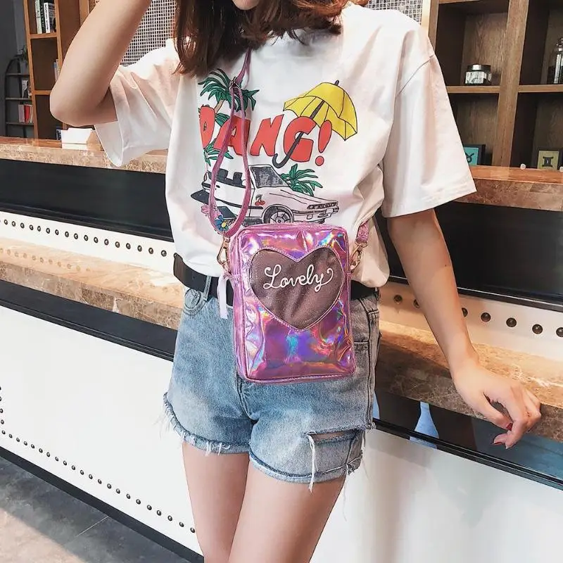 

Women Girls Patent Leather Laser Shoulder Crossbody Handbags Teen Small Messenger Purse Bags Feminina Portable Travel Pouch Pack