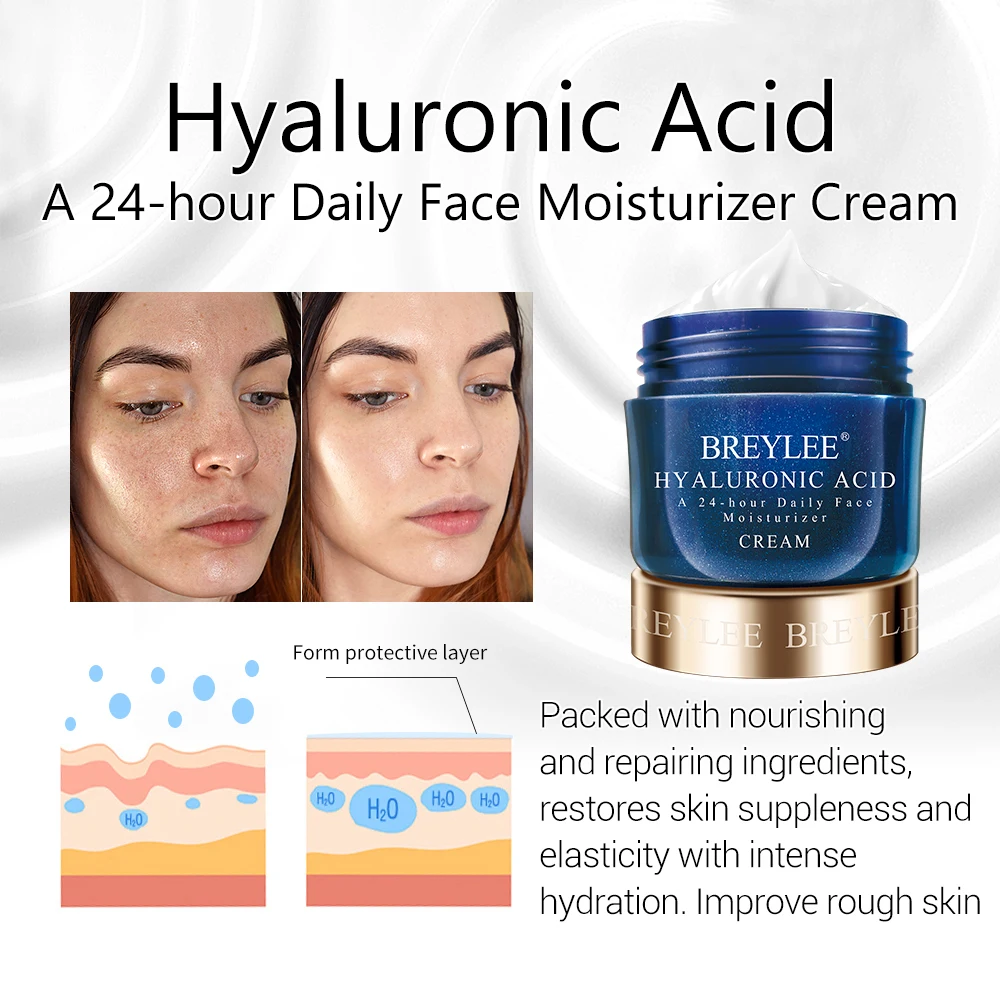 Breylee Face Cream Hyaluronic Acid Moisturizing Day Cream Retinol Anti Wrinkle Vitamin C Whitening Skin Care Acne Treatment 40g