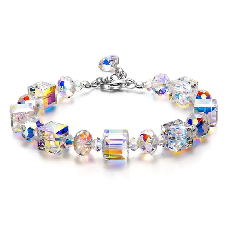 

S925 Sterling Silver Bracelet High Grade Charming Czech Crystal Sugar Shape Bracelet For Women