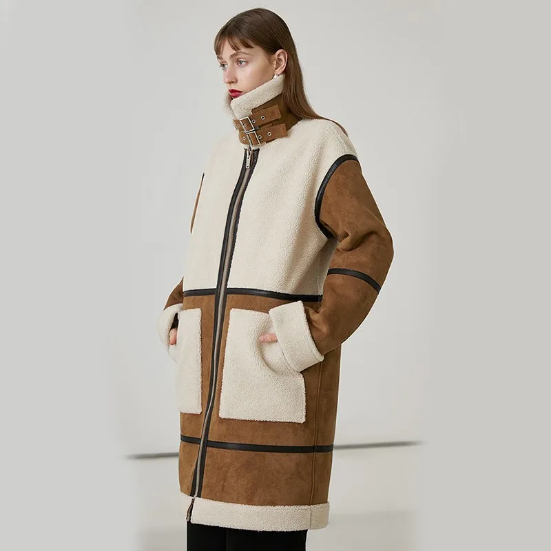 Taille Commune Long Fendue Jl403 eam Nouveau En À Épais Printemps Marée Manteau Mode Brown D'agneau Revers Parkas Hiver Grande Laine Manches Longues Femmes 2019 SPaqS6