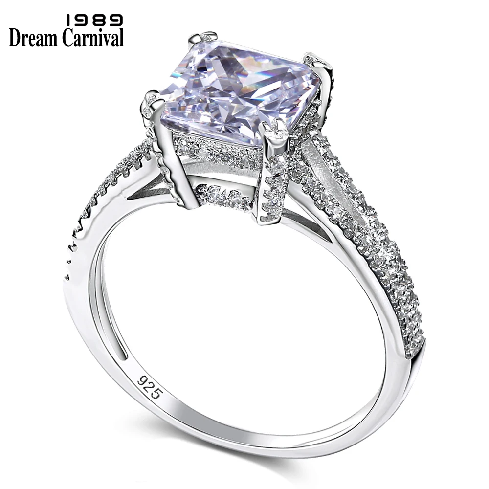 

DreamCarnival 1989 Big Square Stone CZ Wedding Party Rings White Cubic Zircon Luxury Design Silver 925 Ring for Women SJ24394
