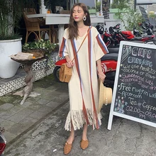 SuperAen, корейский стиль, женское платье, хлопок, v-образный вырез, лето, новинка, с кисточками, женское платье, половина рукава, модная женская одежда