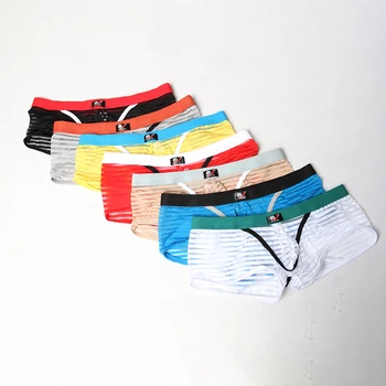 

AIIOU Sexy Men Mesh Underwear Boxer Shorts See Through Striped Gay Sissy Panties Underpants Men Boxer Shorts Underwear 7PCS/lot