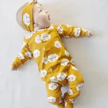 Одежда для новорожденных и маленьких девочек от 0 до 3 месяцев, всего 70, облачный комбинезон с рисунком+ повязка на голову, комплект одежды желтого цвета