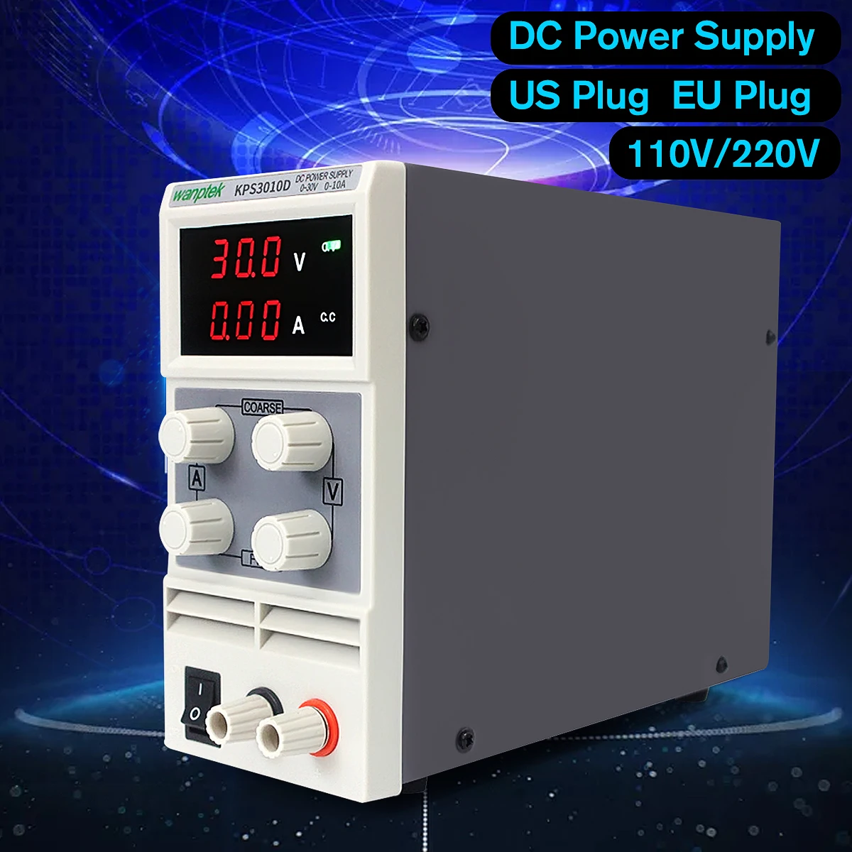 

KPS3010D 110V/220V DC US/EU Switching Power Supply Precision LED Voltage Regulator 0-30V 10A Low Ripple/Noise Highly Efficient