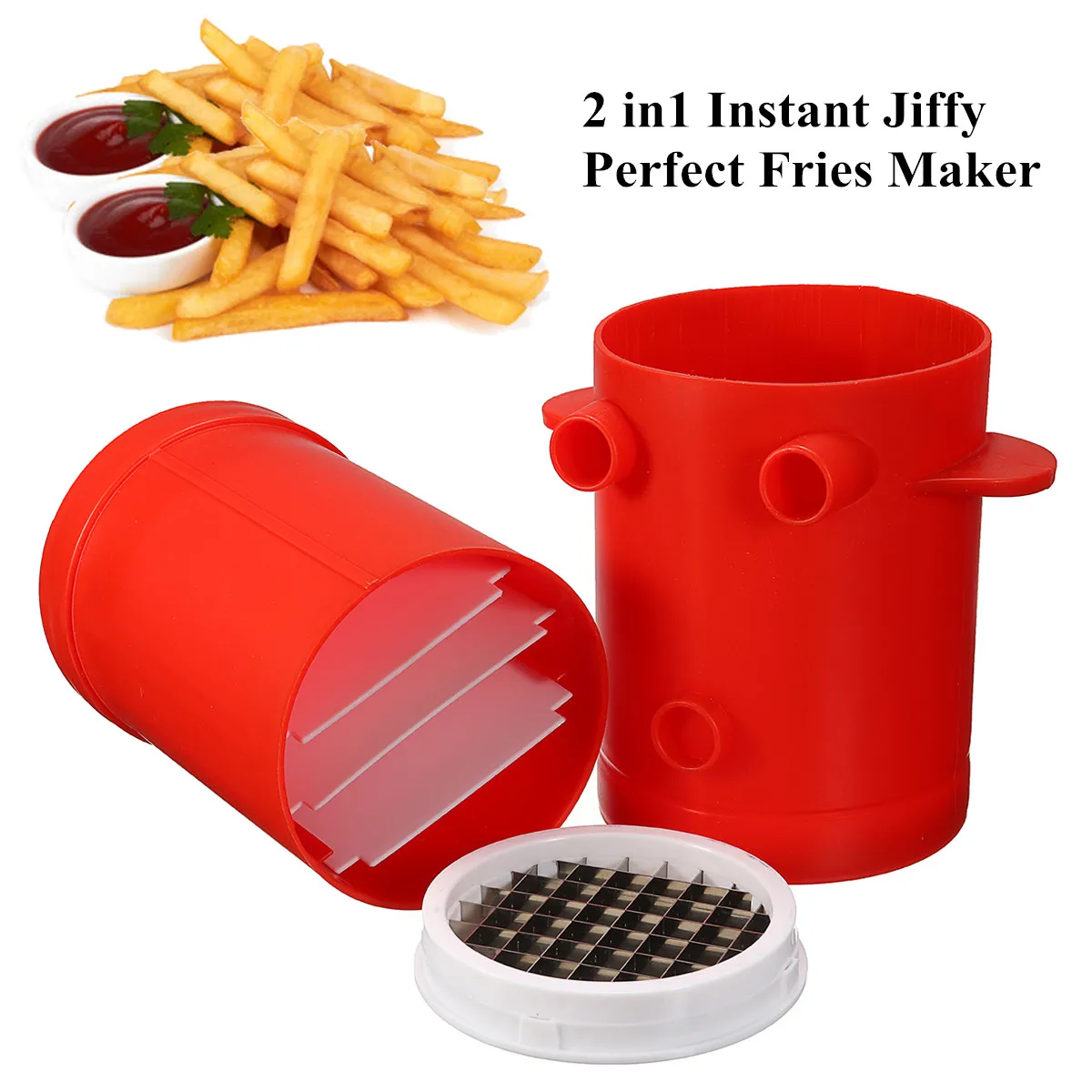

2 in 1 Instant French Fries Maker Potatoes Slicers Cutter + Microwave Container For Simple Make The Delicious French Fries